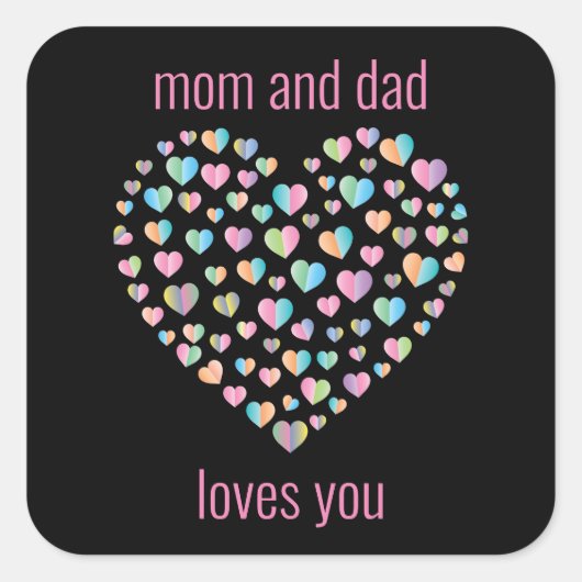 かわいい カラフル ハート柄 スクエアシール (正面)