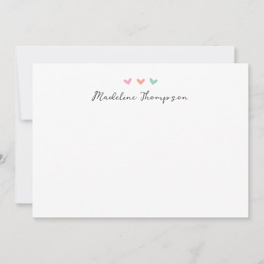 かわいい カラフル ハート スクリプト ステーショナリー ノート カード (正面)