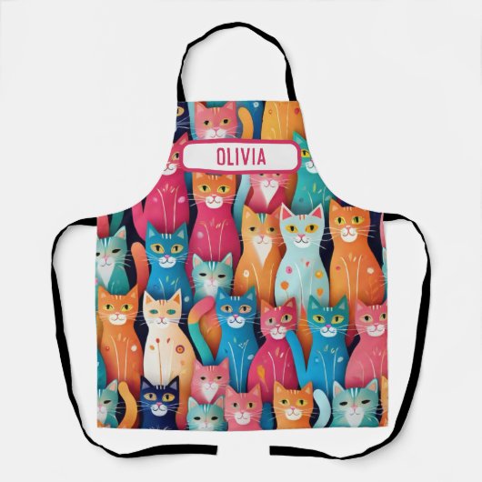 かわいい+カラフル+愛らしい+子猫+オーダーメイド エプロン (正面)