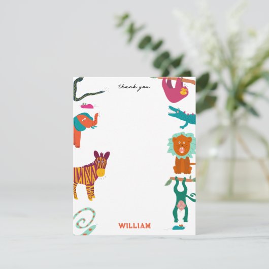 かわいい カラフル 抽象的な動物 オーダーメイド 子供の名前 サンキューカード (スタンド正面)