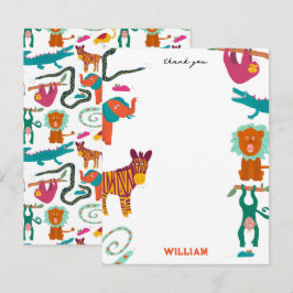 かわいい カラフル 抽象的な動物 オーダーメイド 子供の名前 サンキューカード