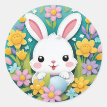 かわいい カラフル 遊び心のある イースターバニー 花 ステッカー