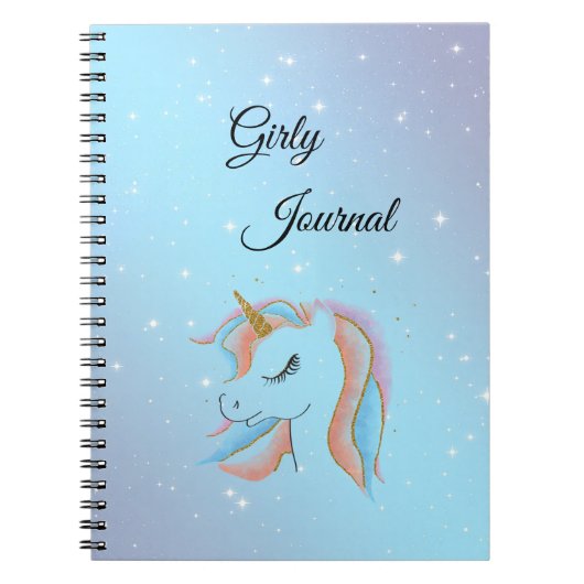 かわいい,カラーフリル,レインボーユニコーン,スターナイト ノートブック (正面)