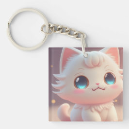 かわいい カワイイ フワフワ 白猫 キーホルダー