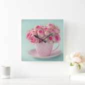 かわいい,ガーリーみすぼらしい,シック,ヴィンテージ,バラ,ピンク,おもしろい,ハップ スクエア壁時計 (ホーム)