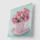 かわいい,ガーリーみすぼらしい,シック,ヴィンテージ,バラ,ピンク,おもしろい,ハップ スクエア壁時計 (傾斜)