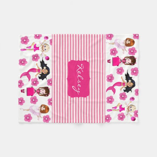 かわいい&ガーリーパーソナライズされた フリースブランケット (正面(横))