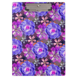 かわいい & ガーリー パープル フラワー パターン トレンディ カラフル クリップボード