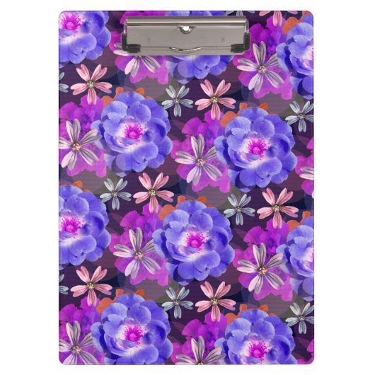 かわいい & ガーリー パープル フラワー パターン トレンディ カラフル クリップボード (正面)