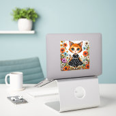 かわいい+キャラクター+猫 シール (デスク上のノートパソコン)