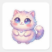 かわいい+キュートな+ふわふわの+子猫+星+パステル+ちび スクエアシール (正面)