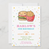 かわいい キュートな ファーストフード バーガー パーティー ガール 誕生日 招待状 (正面)