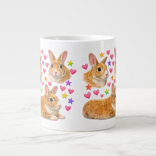 かわいい キュート y2k 虹色 うさぎ ジャンボコーヒーマグカップ (正面)
