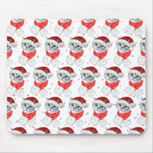 かわいい クリスマス グレー タビー 猫 水彩画 マウスパッド