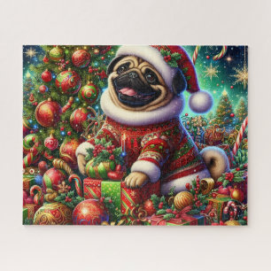 かわいい クリスマス サンタ パグ 犬 ジグソーパズル