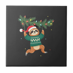 かわいい クリスマス ナマケモノ サンタ帽子 スロース Xmas - ツリーL タイル