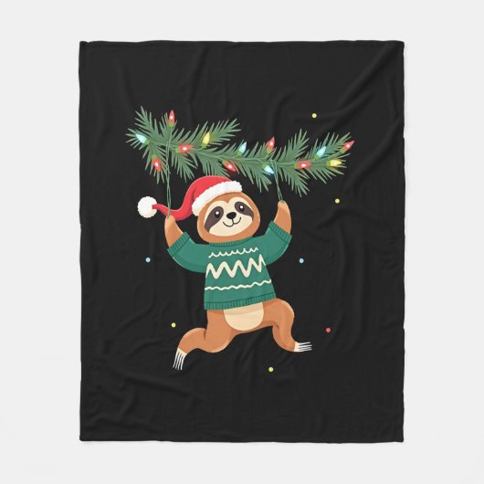 かわいい クリスマス ナマケモノ サンタ帽子 スロース Xmas - ツリーL フリースブランケット (正面)