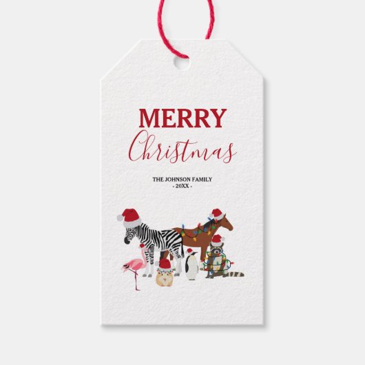 かわいい クリスマス 動物 サンタ 帽子 ライト ギフトタグ (正面)