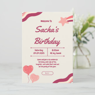 かわいい グリッター ピンクの女の子の誕生日 招待状