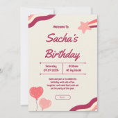 かわいい グリッター ピンクの女の子らしい誕生日 招待状 (正面)