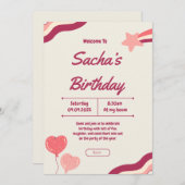 かわいい グリッター ピンクの女の子らしい誕生日 招待状 (正面/裏面)