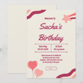 かわいい グリッター ピンク ガーリー 誕生日 招待状 (正面/裏面)