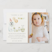 かわいい グリーン ラスト ドッグ 誕生日 フォト パーティー すべての年齢 サンキューカード (正面)