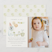 かわいい グリーン ラスト ドッグ 誕生日 フォト パーティー すべての年齢 サンキューカード (正面/裏面)