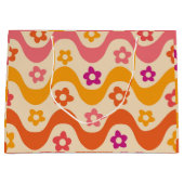 かわいい グルーヴィーな花柄のレトロウェーブ ラージペーパーバッグ (正面)