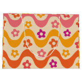 かわいい グルーヴィーな花柄のレトロウェーブ ラージペーパーバッグ (裏面)