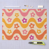 かわいい グルーヴィーな花柄のレトロウェーブ 薄葉紙 (クラフト)