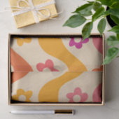 かわいい グルーヴィーな花柄のレトロウェーブ 薄葉紙 (ギフト)