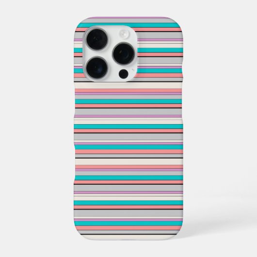 かわいい グレー アクア ストライプ iPhoneケース (裏面)