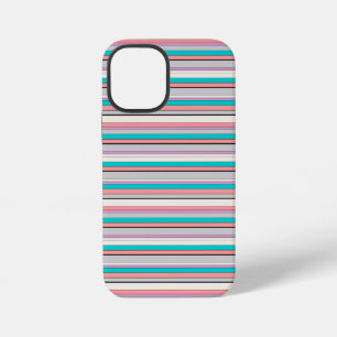 かわいい グレー アクア ストライプ iPhone 12 MINIケース