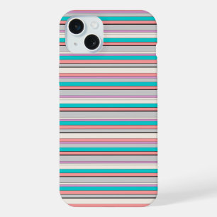 かわいい グレー アクア ストライプ iPhone 15 PLUSケース
