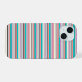 かわいい グレー アクア ストライプ iPhone 15ケース (裏面横)
