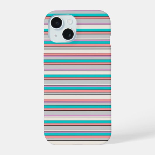 かわいい グレー アクア ストライプ iPhone 15ケース (裏面)