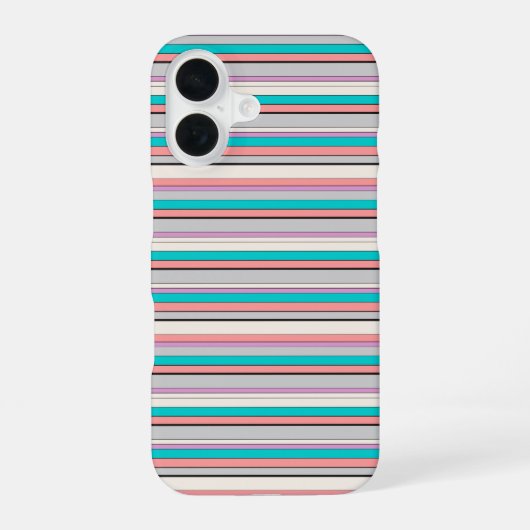 かわいい グレー アクア ストライプ iPhone 16ケース (裏面)