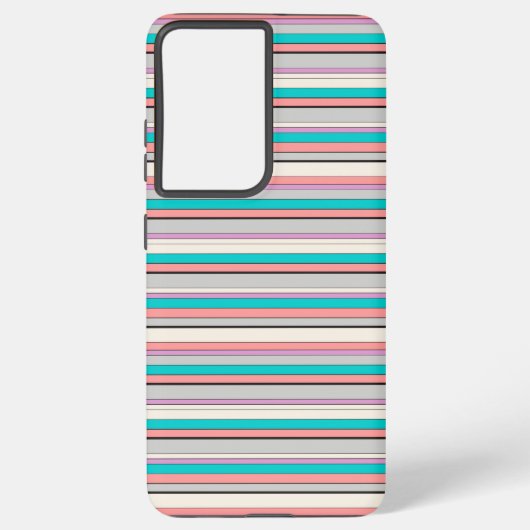 かわいい グレー アクア ストライプ SAMSUNG GALAXYケース (裏面)