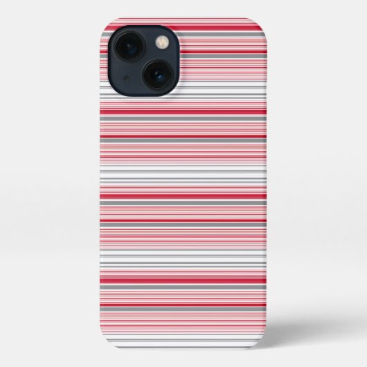 かわいい グレー 赤 ストライプ iPhoneケース (裏面)