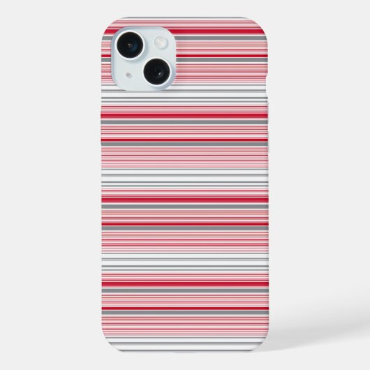 かわいい グレー 赤 ストライプ iPhoneケース (裏面)