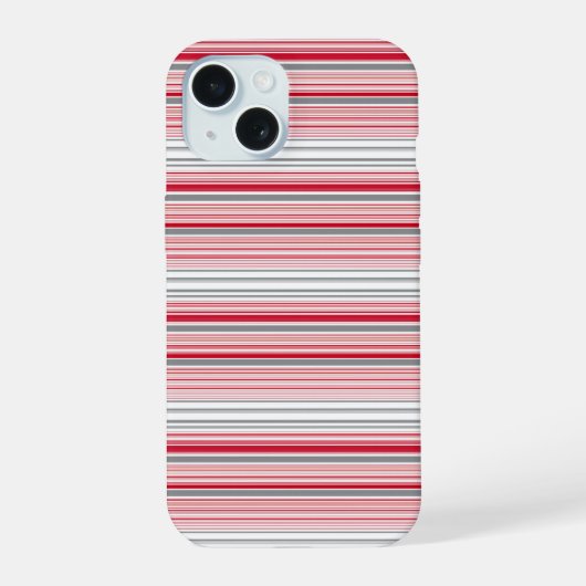 かわいい グレー 赤 ストライプ iPhone 15ケース (裏面)