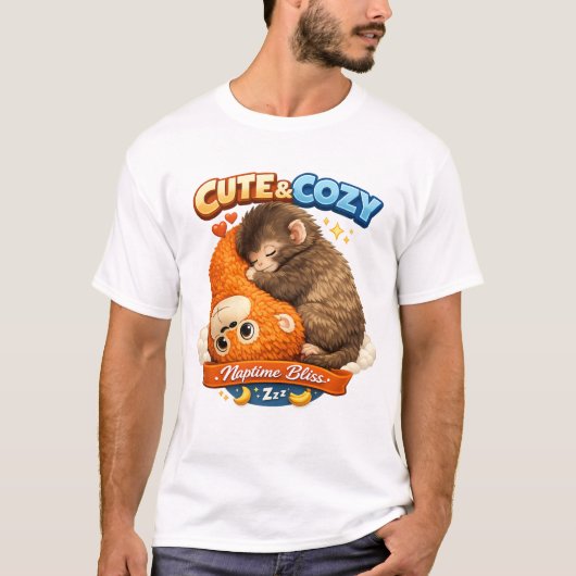 かわいい+コジー+お昼寝の至福 | 愛らしい赤ちゃん動物 Tシャツ (正面)