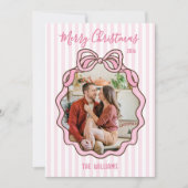 かわいい コンケット ピンク リボン オーダーメイド フォト ホリデー カード (正面)