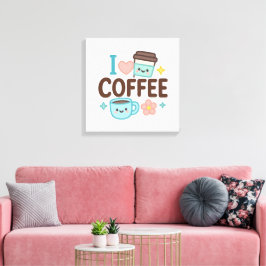 かわいい コーヒー ステッカー 「I Love Coffee Cute Kawaii」 キャンバスプリント