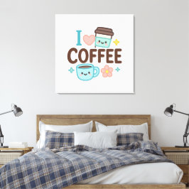 かわいい コーヒー ステッカー 「I Love Coffee Cute Kawaii」 キャンバスプリント