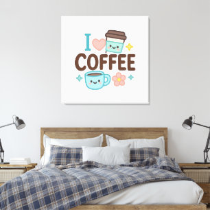 かわいい コーヒー ステッカー 「I Love Coffee Cute Kawaii」 キャンバスプリント
