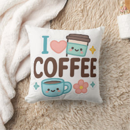 かわいい コーヒー ステッカー 「I Love Coffee Cute Kawaii」 クッション