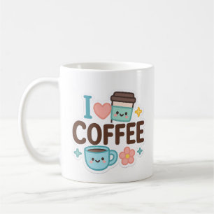 かわいい コーヒー ステッカー 「I Love Coffee Cute Kawaii」 コーヒーマグカップ