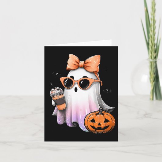 かわいい ゴージャス 幽霊 コーヒー かぼちゃ 怖い季節 ハロウィン カード (正面)